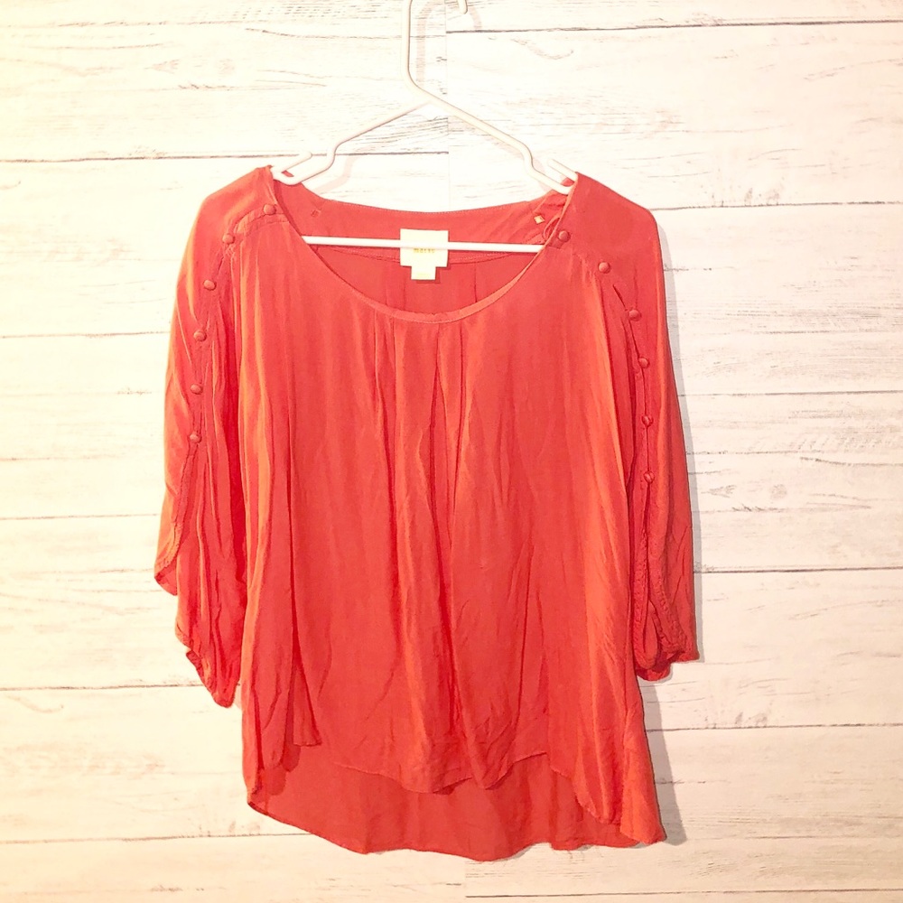 Maeve coral button sleeve blouse